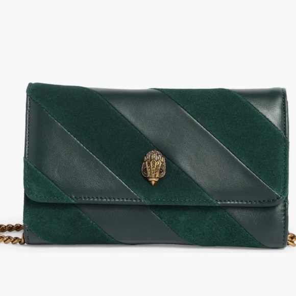 Kurt Geiger Handbags - Kurt Geiger Soho Wallet on a Chain Crossbody Dark Green Suede and Leather